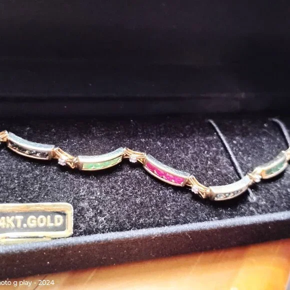 Diamond, Ruby, Emerald, and Sapphire 14K Tennis Bracelet - Picture 3 of 5